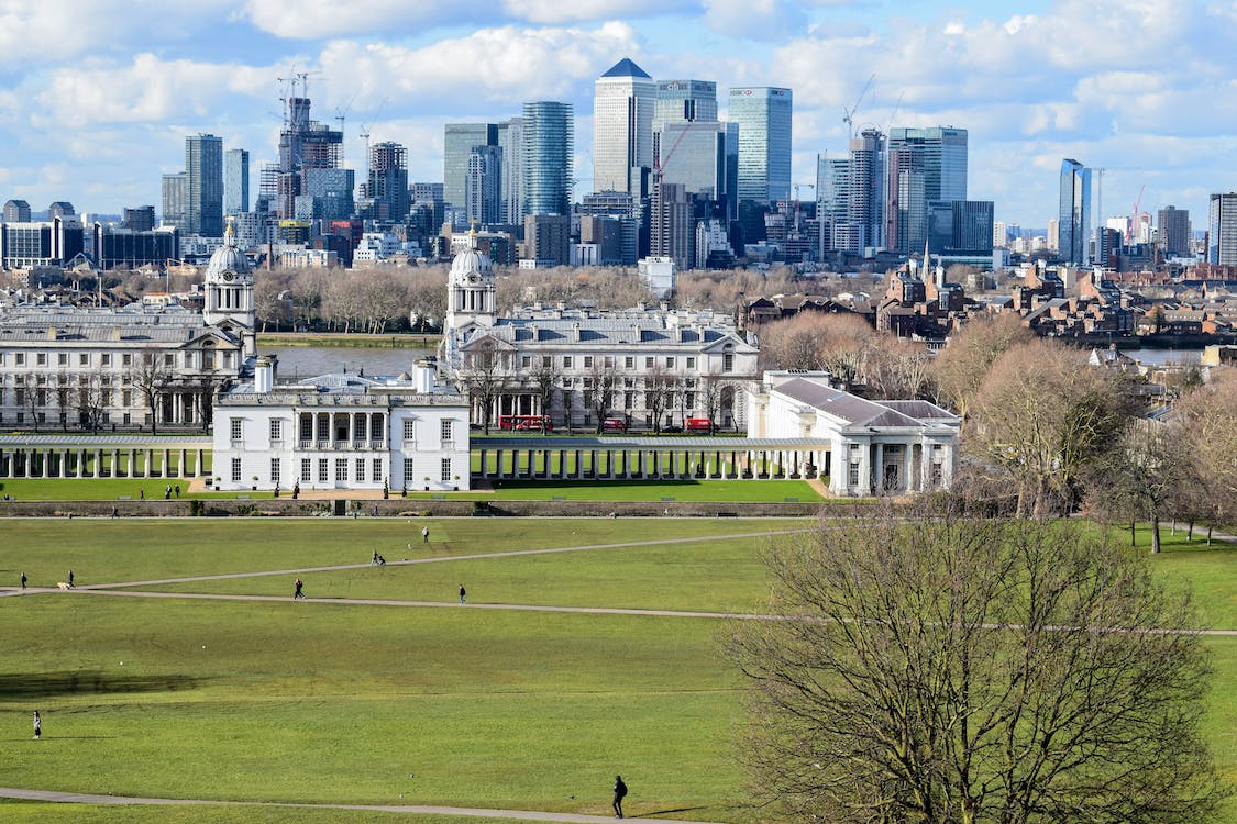 greenwich park with london in the background