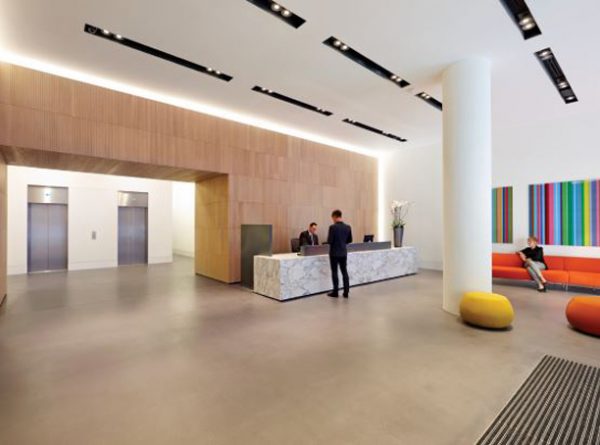 spacious reception and with two lifts accessing the building in Southwark
